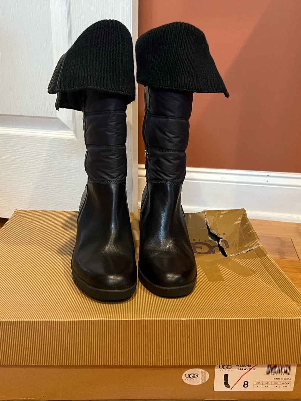 UGG Black Mid-Calf Wedge Winter Boots with Knit Cuff